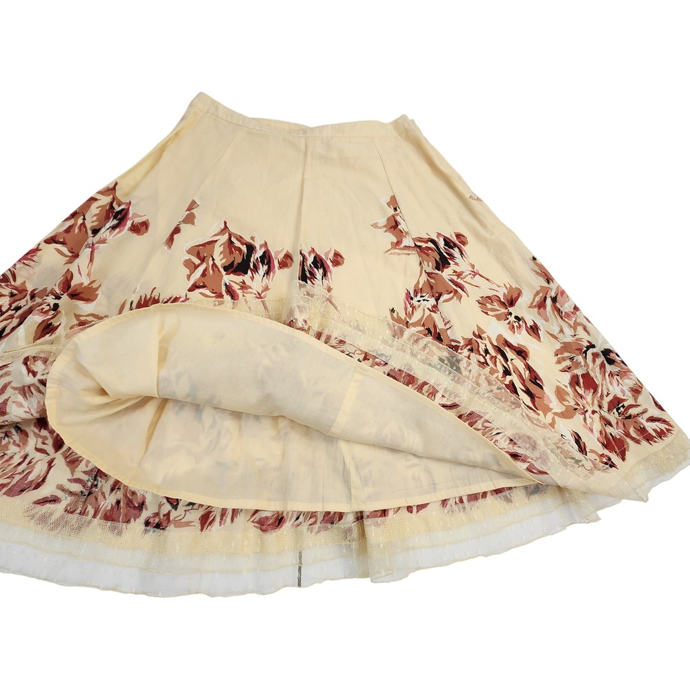 Odille Yellow Floral‎ Midi Skirt Women's Size 4 Lace Trim Cottagecore Feminine - Picture 4 of 8